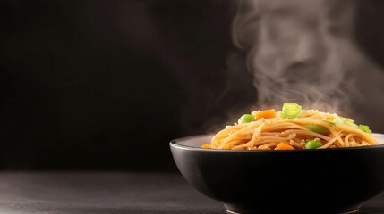 Steaming Hot Noodles in a Bowl, Delicious Asian Cuisine