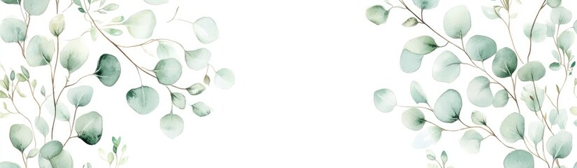 Light green eucalyptus leaves on a white background