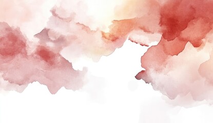 Abstract watercolor washes of soft, muted red and peach tones on white