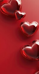Red hearts cascade against a deep red background