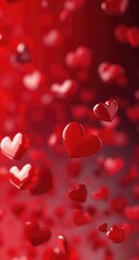 Red hearts float in a vibrant, soft-focus,  blurry background