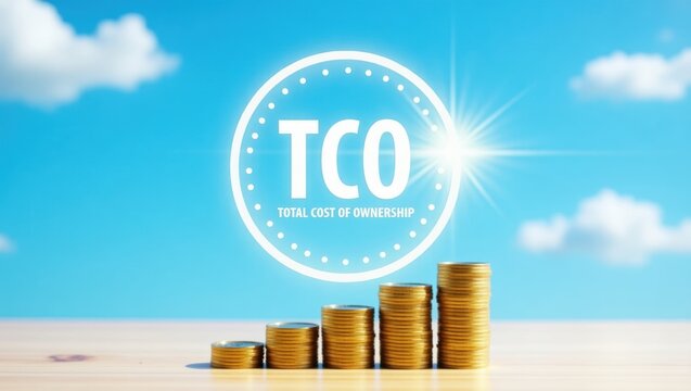 Stacks of gold coins illustrate total cost of ownership.