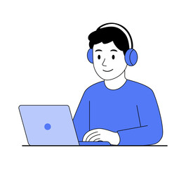 Online Learning with Laptop and Headphones Illustration