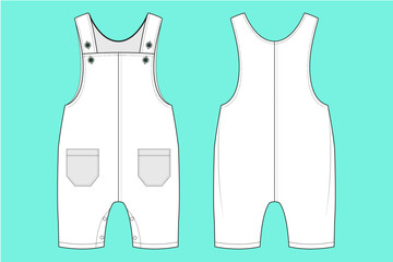 Infant Toddler Baby Black and White Romper One Piece Jumpsuit technical drawing fashion flat sketch CAD mockup front and back views.