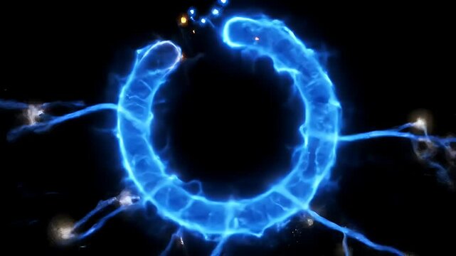 An animated video of a glowing plasma ring against a dark, black background.