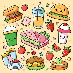 fast food icons set
