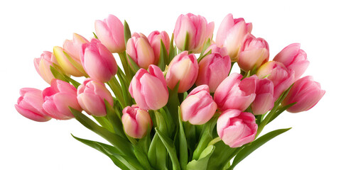 Elegant bouquet of delicate pink tulips against a vibrant transparent background.