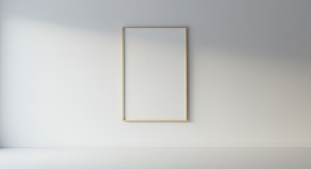 Minimalist wall mockup featuring a blank poster frame in a bright neutral room