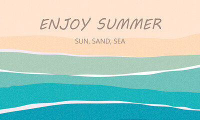Summer horizontal minimalistic background, banner with sea beach view. Illustration with tropical sea and coast. Card, poster, advertising design. Summer holidays, travel, vacation illustrations
