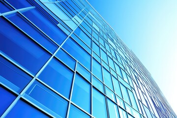 Low-angle view of a modern glass skyscraper