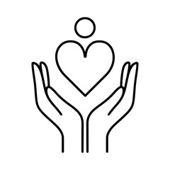 Two hands gently holding a heart with a small circle above