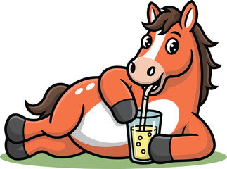 Lazy Orange Horse with Lemonade Vector Illustration 2