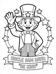 Cartoon Uncle Sam Smiling and Waving Coloring Page