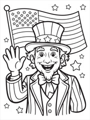 Cartoon Uncle Sam Smiling and Waving Coloring Page