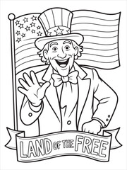 Cartoon Uncle Sam Smiling and Waving Coloring Page