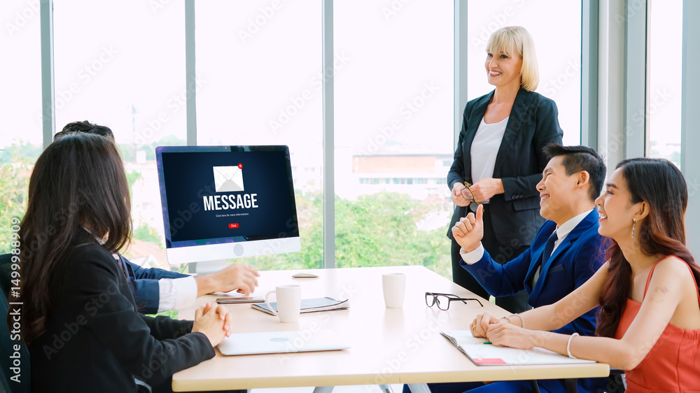 Poster email notification message showing on computer screen snugly. digital marketing message information 