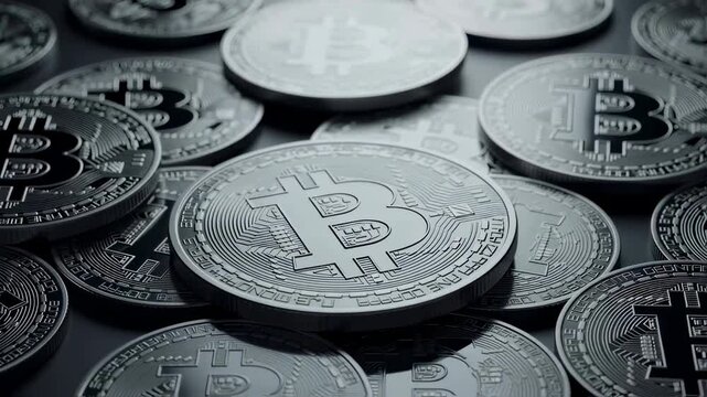 Close-up of Stacked Bitcoin Cryptocurrency Coins