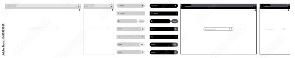 Aufkleber browser window Website mockup template with frames for PC, laptop, tablet, and mobile. Includes light, dark, and night modes. Vector illustration for UI and web design presentations.	