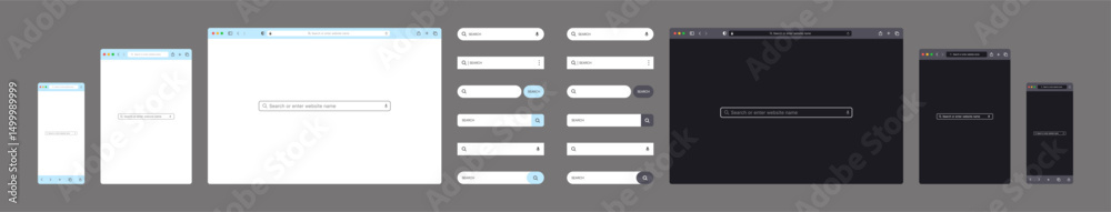 Leinwandbilder browser window website mockup template with frames for pc, laptop, tablet, and mobile. includes ligh