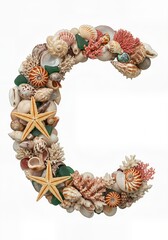 Seaside Wonders Alphabet Typeface made of Seashells Starfish and other Ocean Treasures the character C