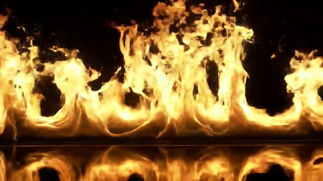 high-definition slow-motion video animation of realistic flames burning against a pure black background.