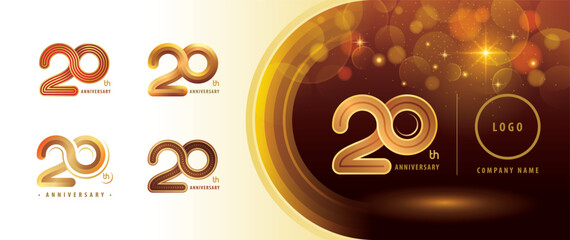 Set of 20th Anniversary logotype design, Twenty years Anniversary Celebrating Logo. Abstract Infinity Round number 20, Infinity loop logo, Gold Infinity multiple Rounded line
