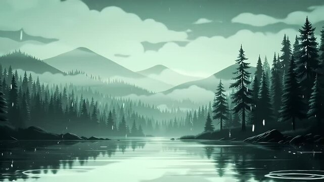 High-resolution landscape animated video depicting a serene and moody natural scene.