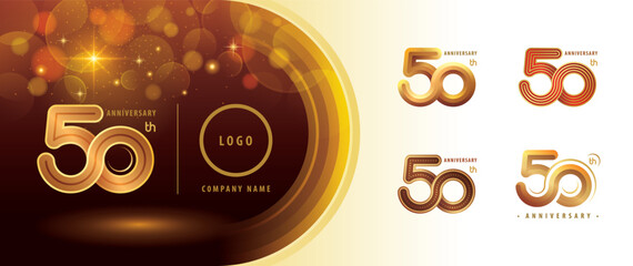 Fototapeta premium Set of 50th Anniversary logotype design, Fifty years Anniversary Celebrating Logo. Abstract Infinity Round number 50, Infinity loop logo, Gold Infinity multiple Rounded line