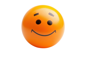 A cheerful orange smiley face radiating positivity reminiscent of childhood joy and playful on transparent background