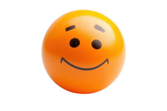 A cheerful orange smiley face radiating positivity reminiscent of childhood joy and playful on transparent background