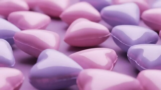 background of smooth shiny inflatable hearts in delicate marshmallow color with free space for text. design concept for wrapper, card, greeting card for happy valentine's day. generated by ai.