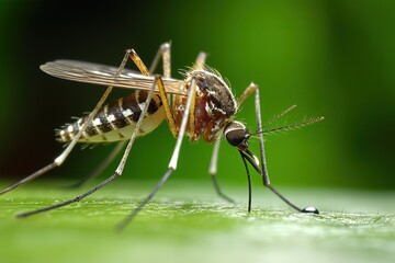 Mosquito on green leaf. Close-up image.