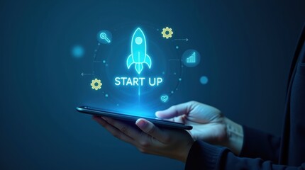 Digital startup concept displayed on a tablet.