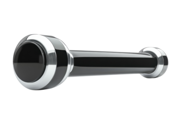 A sleek chrome dumbell poised for strength and self improvement reflecting a promise of on transparent background