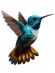 Fototapeta premium A flying hummingbird with glittering wings mid-air, isolated on transparent background