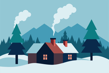 winter landscape with houses
