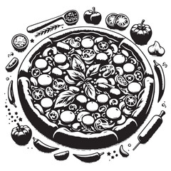 Black Pizza Silhouette Vector, High Quality Illustration on White Background
