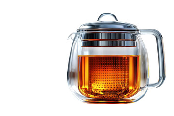 The inviting warmth of amber tea steeping within a modern glass teapot a tranquil moment with on transparent background