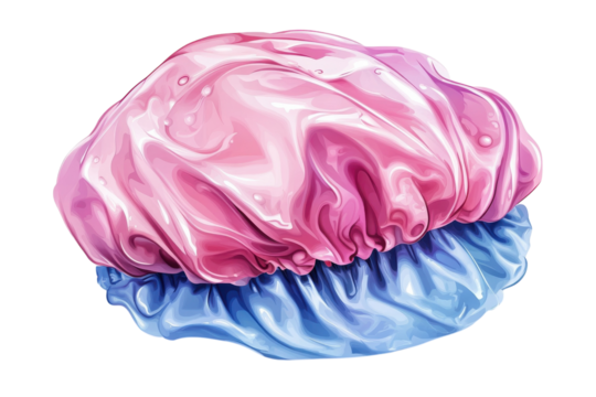 Two playfully stacked shower caps offer whimsical bath time fun symbolizing fresh beginnings on transparent background