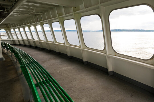 Row of windows on Washington State Ferry, Seattle, Washington State, USA.