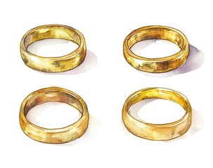 Watercolor illustration of four gold rings