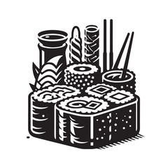 Black Sushi Silhouette Vector, High Quality Illustration on White Background