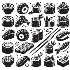 Black Sushi Silhouette Vector, High Quality Illustration on White Background