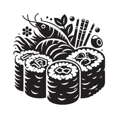 Black Sushi Silhouette Vector, High Quality Illustration on White Background