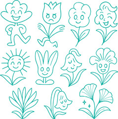 Vector logo design template and graphic elements for advertising, branding, posters and banners, funny cartoon illustrations with smilings character and mascot, abstract stickers and line icons