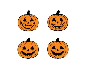 Halloween Pumpkin Faces Vector Set – Scary, Funny & Cute Jack-o'-Lantern Icons, Clipart Icons, Carving Stencils,Illustrations, Autumn Decor & Party Design.