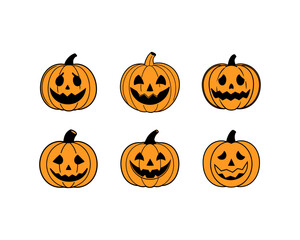Halloween Pumpkin Faces Vector Set – Scary, Funny & Cute Jack-o'-Lantern Icons, Clipart Icons, Carving Stencils,Illustrations, Autumn Decor & Party Design.
