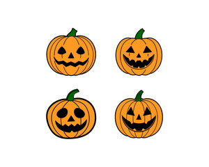 Halloween Pumpkin Faces Vector Set – Scary, Funny & Cute Jack-o'-Lantern Icons, Clipart Icons, Carving Stencils,Illustrations, Autumn Decor & Party Design.