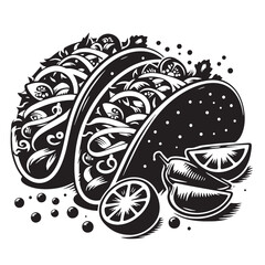 Black Tacos Silhouette Vector, High Quality Illustration on White Background