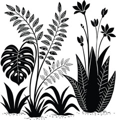 set of black silhouettes of leaves